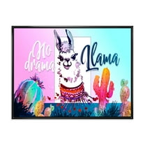 No Drama and Colorful Llama 20 in x 12 in Framed Painting Canvas Art Print, by Designart