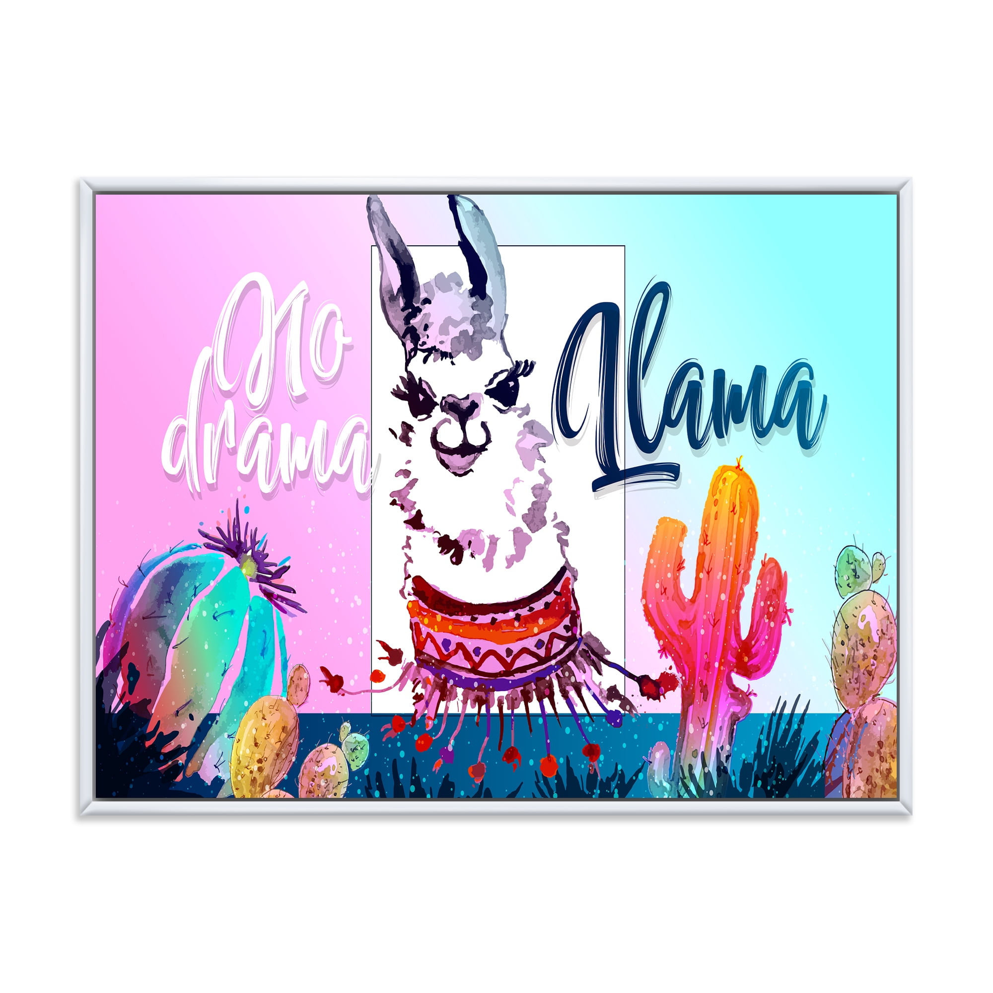 No Drama and Colorful Llama 40 in x 30 in Framed Painting Canvas Art Print, by Designart