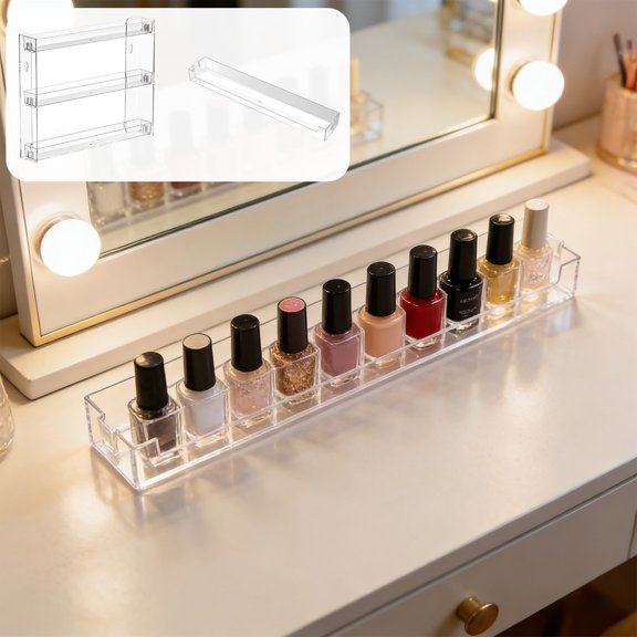 No-Drill Acrylic Wall Mounted Shelf, Transparent Thickened Cosmetic Organizer, Floating Display Storage Rack with Strong Adhesive, for Home Bathroom Vanity Counter Tidy, A