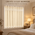 thumbnail image 1 of No-Drill Adhesive Blackout Curtains, Lace Double Layer Thermal Insulated Light-Filtering Drapes, Room Darkening Reusable for Bedroom Bay Window Living Room, Khaki, 1 of 7