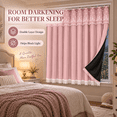 thumbnail image 1 of No-Drill Adhesive Blackout Curtains, Lace Double Layer Thermal Insulated Light-Filtering Drapes, Room Darkening Reusable for Bedroom Bay Window Living Room, Pink, 1 of 7