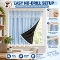 thumbnail image 1 of No-Drill Adhesive Blackout Curtains, Lace Double Layer Thermal Insulated Light-Filtering Drapes, Room Darkening Reusable for Bedroom Bay Window Living Room, Blue, 1 of 7