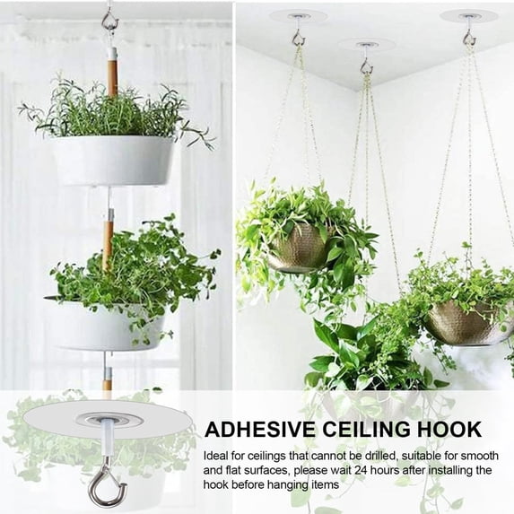 No-Drill Adhesive Ceiling Hook – Souew Extra Strong Self-Adhesive Hook for Hanging Plants, Lanterns & Decorations, Rustproof for Indoor/Outdoor Use, 1 Pack