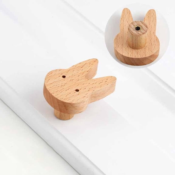 No-Drill Adhesive Wooden Bunny Drawer Pull - Rabbit-Shaped Wood Handle With Mounting Adhesive And Screw For Cabinets, Dressers, ’ Rooms, Nurseries
