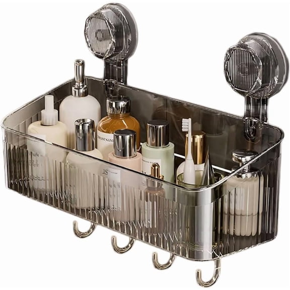 No-Drill Bathroom Storage Suction Cup Storage Box, Removable, Freely Adjustable Vacuum Suction Cup Storage Box, Large Capacity & Strong Load-Bearing, Hanging Shower Organizer (Transparent)