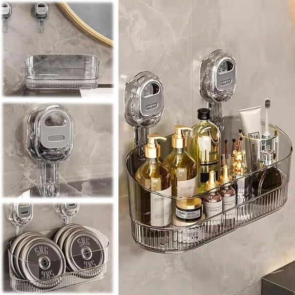 No-Drill Bathroom Suction Storage Box, 2026 New Suction Shelves for Bathroom Wall, Ripple Acrylic Shower Organizer