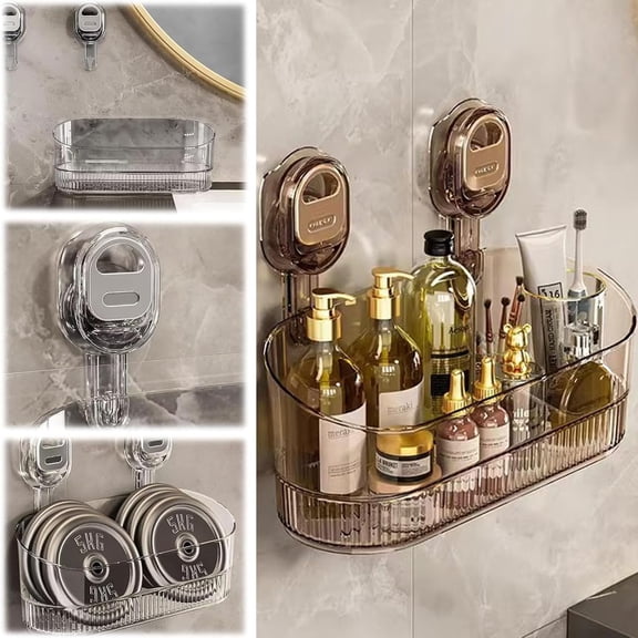 No-Drill Bathroom Suction Storage Box, 2026 New Suction Shelves for Bathroom Wall, Ripple Acrylic Shower Organizer