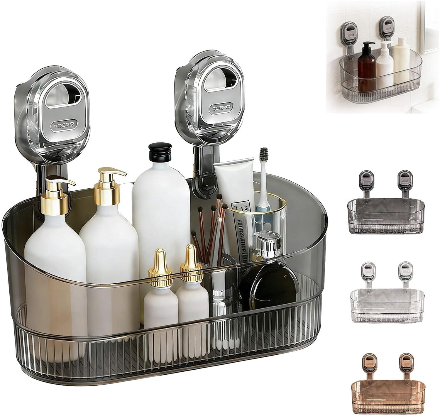Suction Storage No-Drill Bathroom Suction Storage Box,Corrugated Suction Cup Storage ...