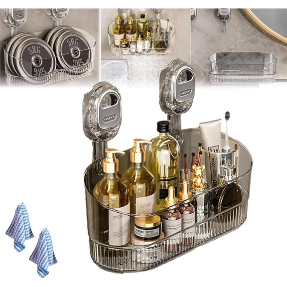 No-Drill Bathroom Suction Storage Box – Extra Large & Durable,Drains Water,Easy to Detach,Strong Suction Stays Put,Open Top Easy Grab,Bathroom and Shower Storage Organizer with No Drilling Needed