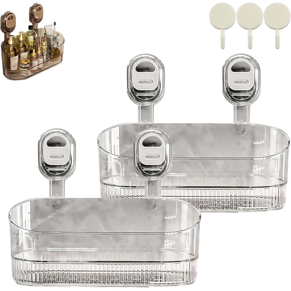 No-Drill Bathroom Suction Storage Box – Heavy Duty & Extra Sturdy, High Capacity with Bottom Drainage, Easy to Remove, Secure Suction That Won’t Fall, Wide Open Design for Convenient Use