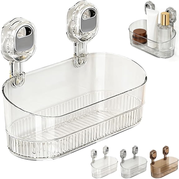 No-Drill Bathroom Suction Storage Box – Large Capacity & Strong Load-Bearing, 2026 New Corrugated Suction Cup Storage Holder, Bathroom Shelves No Drill