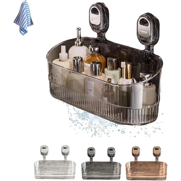 No-Drill Bathroom Suction Storage Box – Large Capacity & Strong Load-Bearing Bathroom Suction Storage Box Shelf Rack, Shower Caddy Suction Cup Wall Mount Organizer (Grey)