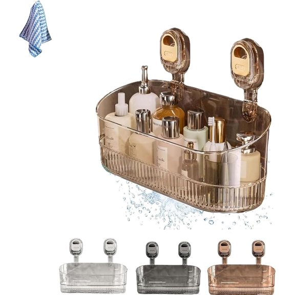 No-Drill Bathroom Suction Storage Box – Large Capacity & Strong Load-Bearing Bathroom Suction Storage Box Shelf Rack, Shower Caddy Suction Cup Wall Mount Organizer (Gold)