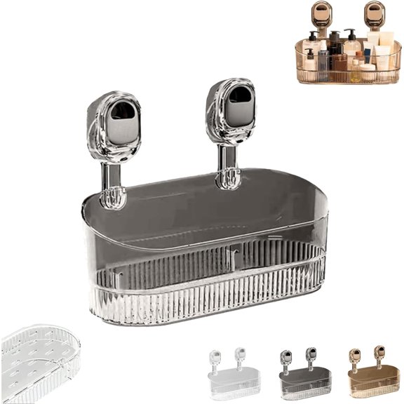 No-Drill Bathroom Suction Storage Box – Large Capacity & Strong Load-Bearing, Glacier Pattern Suction Cup Shower Caddy Hanging Shower Shelf, Suction Cup Storage Rack with Drain Hole