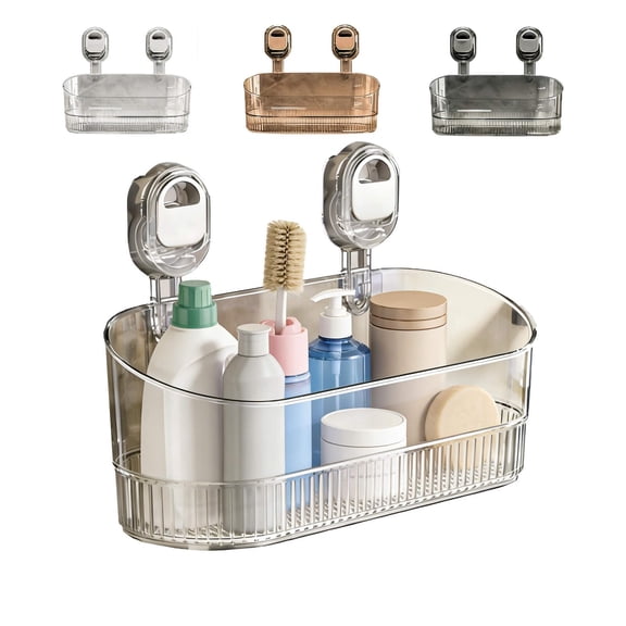 No-Drill Bathroom Suction Storage Box, Large Capacity Suction Cup Shower Shelf and Removable No Drill Storage Basket with Drain Holes, Strong Hold Wall Organizer for Bathroom Shower Kitchen Sink