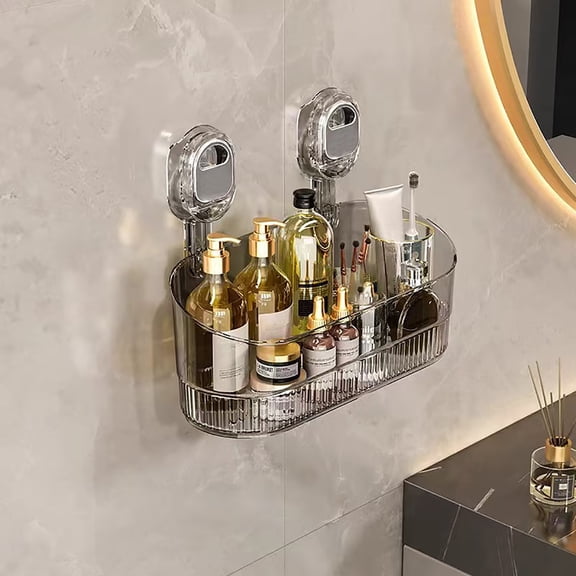 No-Drill Bathroom Suction Storage Box, Large Capacity Wall-Mounted Organizer, Heavy Duty Suction Cup Shelf for Bathroom, Shower, and Kitchen Use, Removable and Adjustable Storage Solution