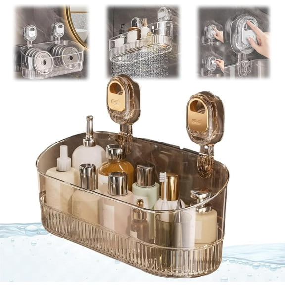No-Drill Bathroom Suction Storage Box,Large Thick Build with Draining Base,Removable & Easy to Detach,Powerful Suction Stays Firm,Open Access Design,All-in-One Shower Shelves Organizer