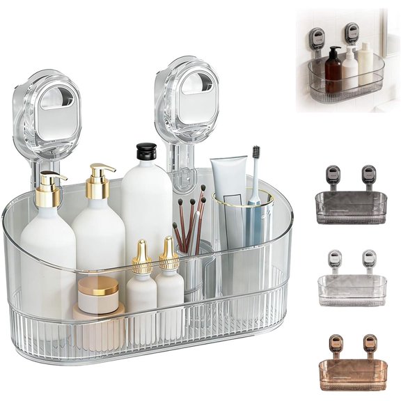 No-Drill Bathroom Suction Storage Box, Model Powerful Suction Cup Wavy Storage Rack, Detachable Hanging Storage Basket, Acrylic Material For Families