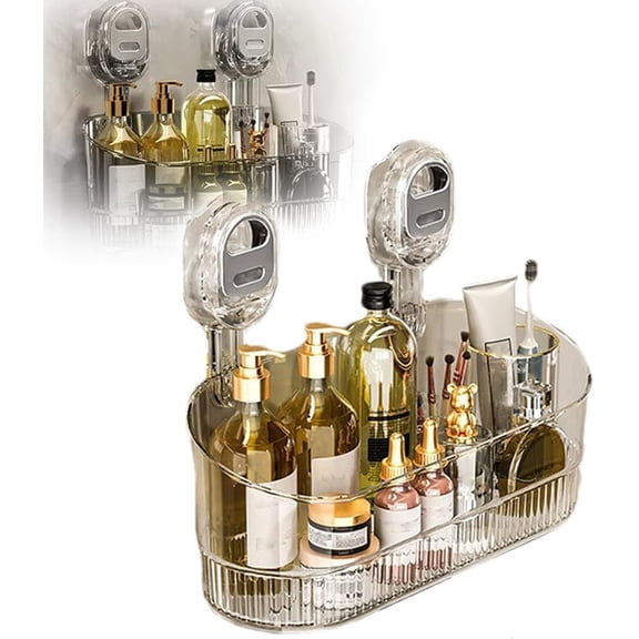 No Drill Bathroom Suction Storage Box, Removable Suction Cup Shelf for Toiletry & Spice, Quick Tool-Free Installation, Easy to Clean & Drain