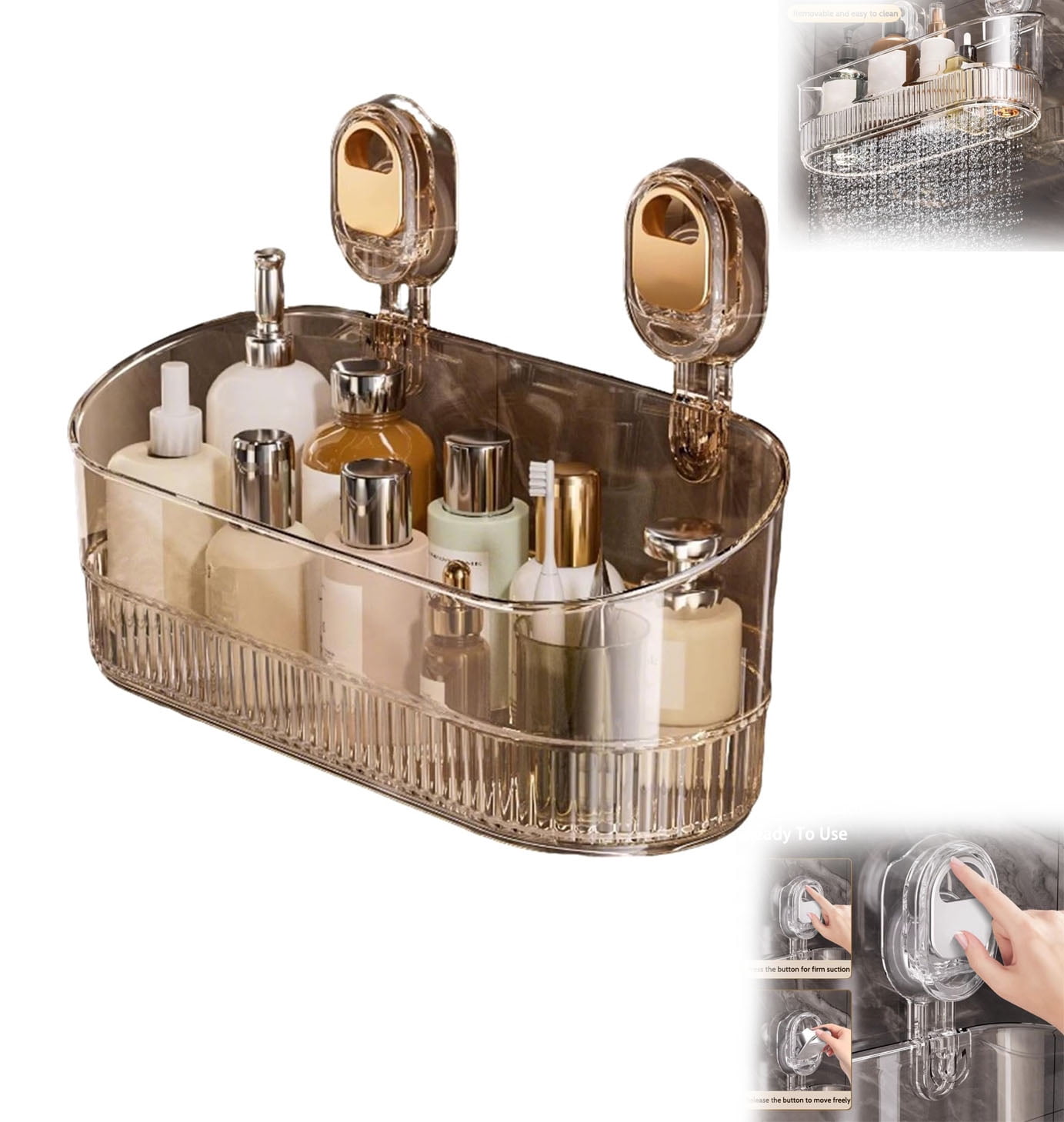Suction Storage No-Drill Bathroom Suction Storage Box Shelf Rack, Multifunctional ...