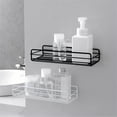 thumbnail image 1 of No-Drill Bathroom Wall Shelf - Rectangular Metal Storage Rack, Multi-purpose Organizer for Toiletries, Shower & Kitchen, Chic for Valentine's Day Bathroom Decor & Space-Saving Tidying, White, 1 of 6
