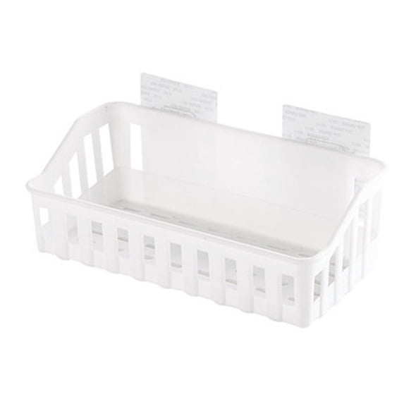 No-Drill Bathroom Wall Storage Shelf, Adhesive Hanging Rack Corner Basket Organizer for Kitchen Shower, White