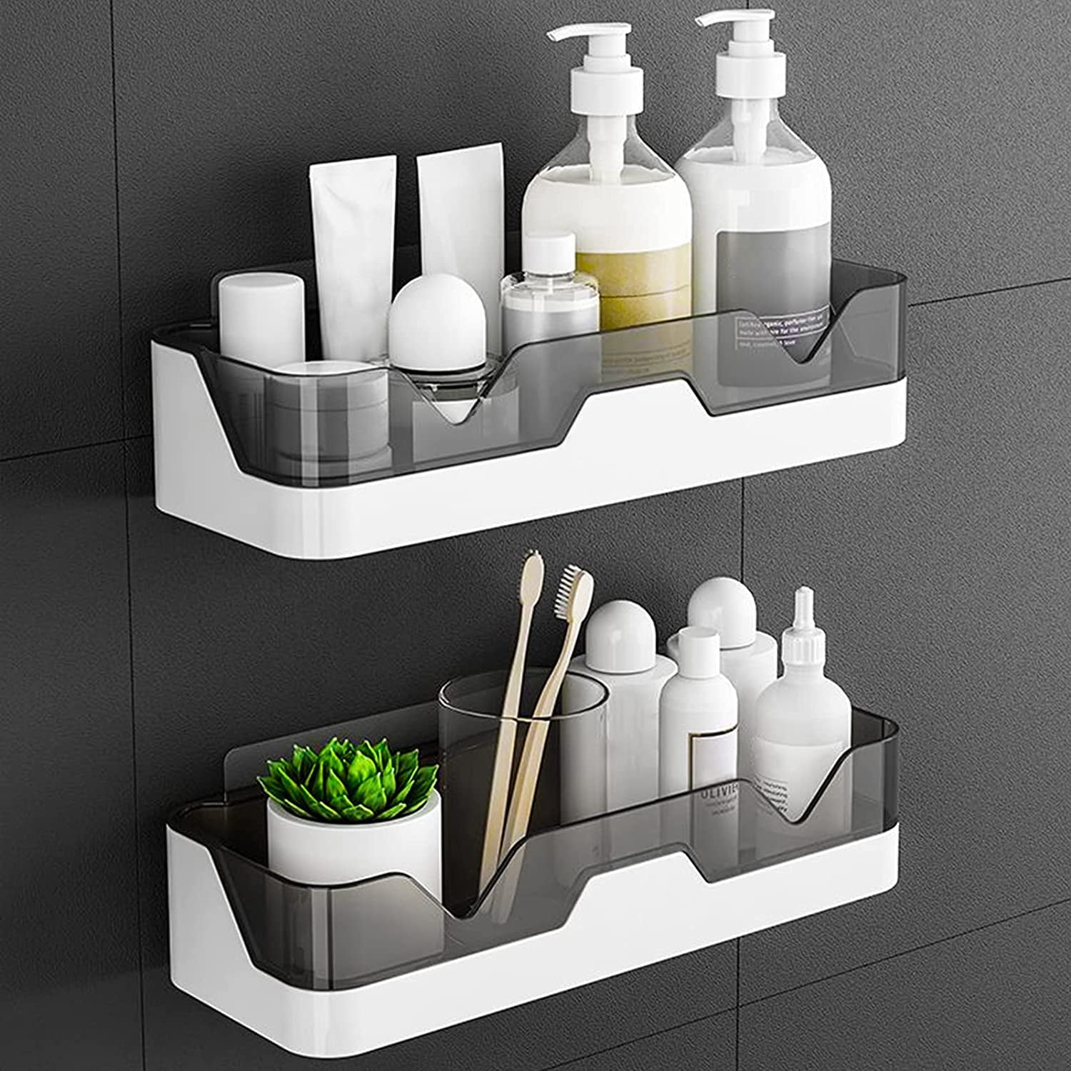 NoDrill Bathroom Wall Storage Solutions Clear Adhesive Shower Shelves
