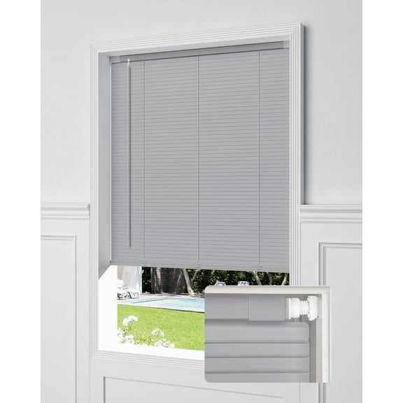 No Drill Blinds for Windows 1" Vinyl L-Shaped Slats Cordless Mini Blinds for Home, for Window Size 32" W  64" H Grey