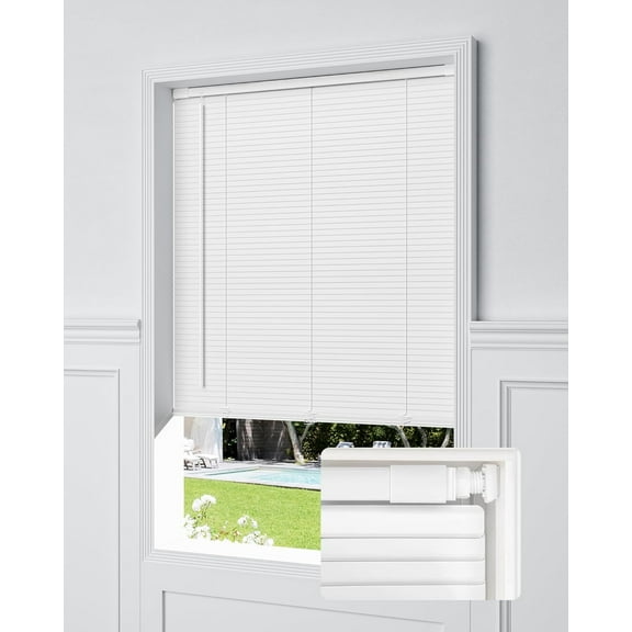 No Drill Blinds for Windows 1" Vinyl L-Shaped Slats Cordless Mini Blinds for Home, for Window Size 45" W  48" H White