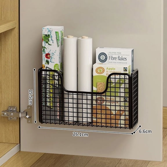 No-Drill Cabinet Door Organizer, Iron Storage Rack for Plastic Wrap Bathroom Refrigerator Use