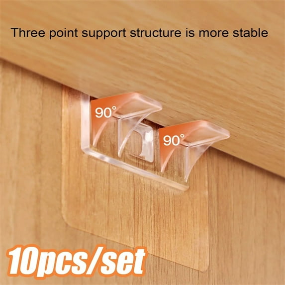 No-Drill Cabinet Support Brackets 10Pcs Shelf Support Peg Self Adhesive Shelves Clips Strong Partition Pin Clear Cabinet Shelf Clips Cabinet Book Shelves Closet Brackets Clapboard Laye - Clear