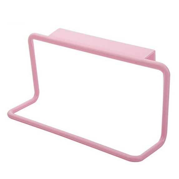 No-Drill Over Cabinet Towel Holder, Space Saving Hanging Rack for Kitchen and Bathroom, Plastic Towel Organizer with Hooks, Easy Install Removable Towel Hanger for Cupboard Door, 1Pcs (Pink)
