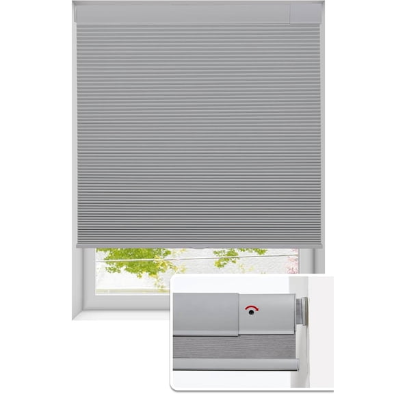 No Drill Cellular Shades for Indoor Windows, Thermal Insulating & Noise Reducing Honeycomb Blinds, Free Stop Cordless Blackout Shades, Grey