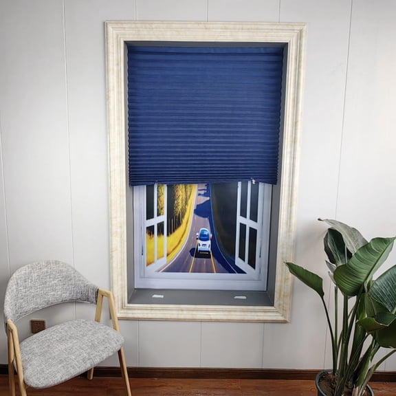 No Drill Cordless Pleated Window Curtain Panel Drapes Polyester Fabric Light Filtering Blinds Easy Installation for Windows