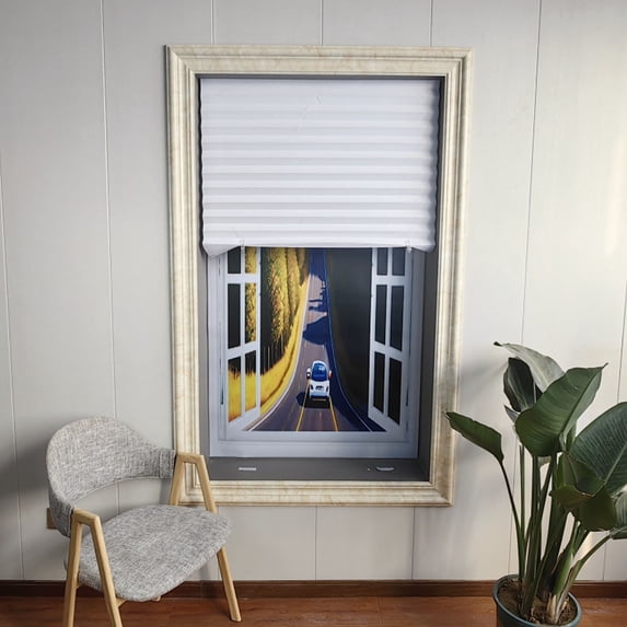 No Drill Cordless Pleated Window Shade Polyester Fabric Panel Drapes Easy Install Light Filtering Blinds