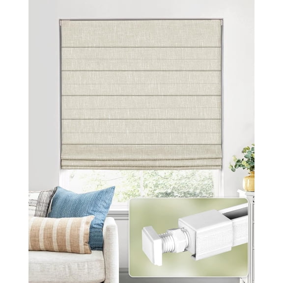 No Drill Cordless Roman Shades, Room Darkening, 3164 in Beige