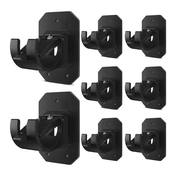 No Drill Curtain Rod Brackets – 8 Pack, Self-Adhesive + Expansion Screws, for 28–35mm Rods, Black, Bedroom/Bathroom/Kitchen