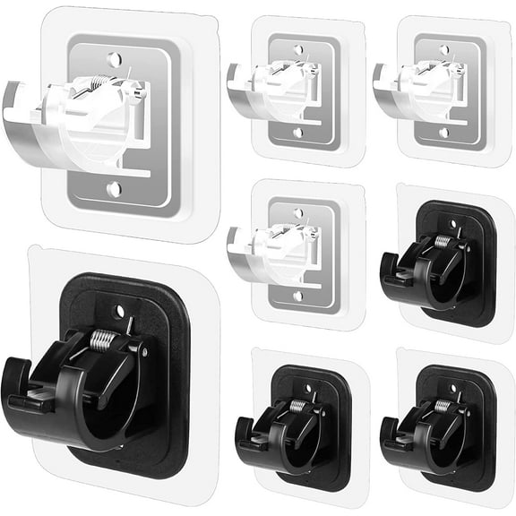 No Drill Curtain Rod Brackets - Set of 8, Self Adhesive Curtain Rod Holder Hooks, Nail Free Curtain Rod Hooks for Bathroom Kitchen Home Hotel