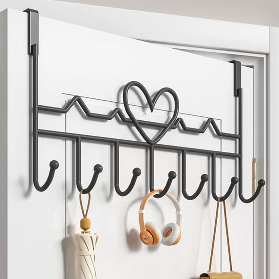 No Drill Door Mounted Hook Rack with 7 Hanging Points, Heavy Duty Coat Hanger for Bedroom Bathroom Entryway Closet Organization