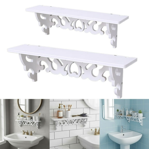 No-Drill Floating Wall Shelf PVC Wall Mounted Display Shelf for Bathroom, Kitchen Spice Rack, Bedroom Bookshelf Storage (White, 13.8 in)