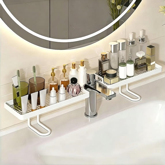 No Drill Freestanding Bathroom Counter Organizer Shelf with U Cutout for Faucet Sink, Holds Makeup Bottles And Toiletries