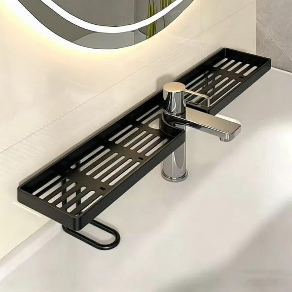 No Drill Freestanding Sink Faucet Storage Rack, U-Cutout Iron Bathroom Counter Organizer Shelf for Makeup Bottles, Toothbrushes & Wash Supplies