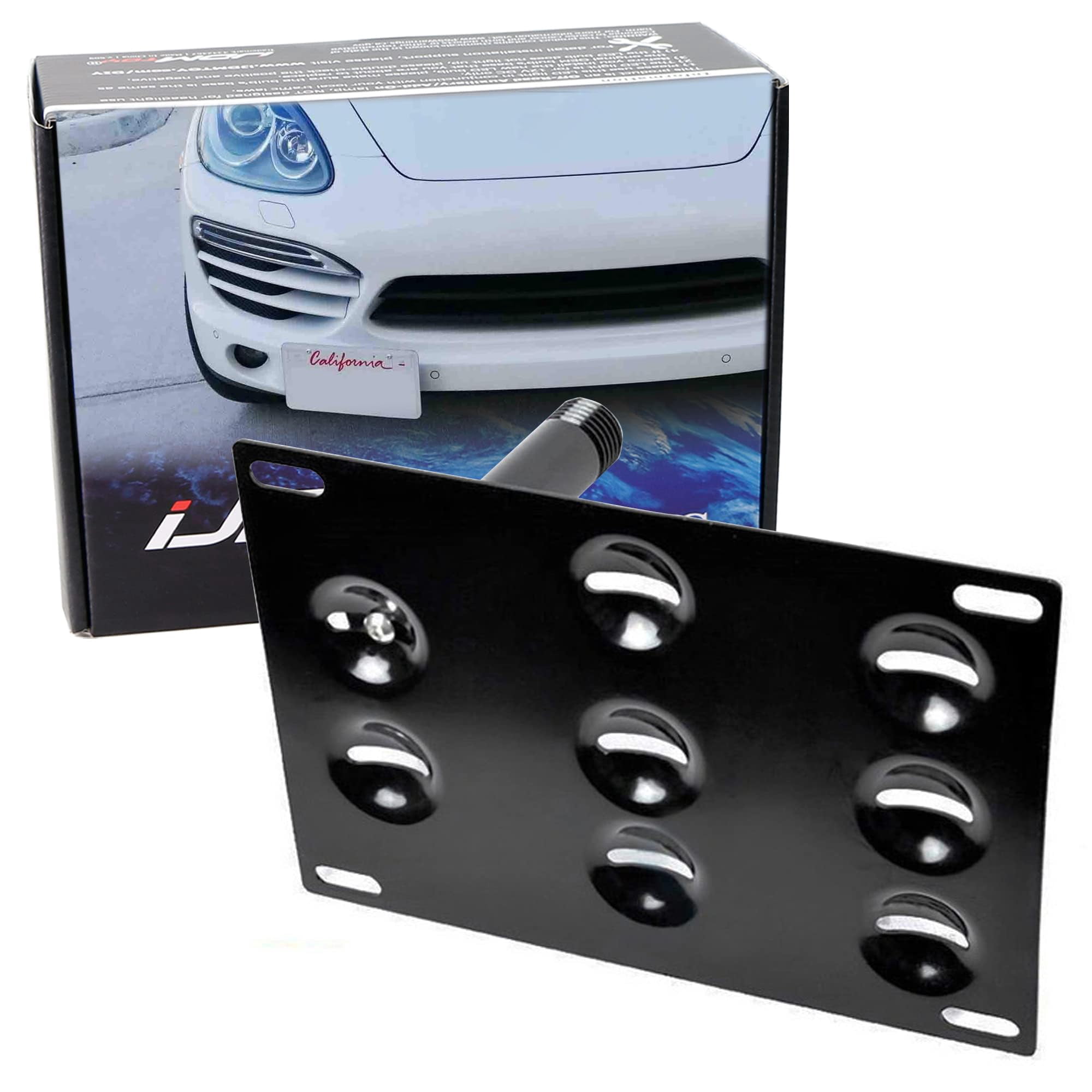 No-Drill Front License Plate Bracket For 2010+ Hyundai Genesis Coupe - Tow Hook Mount, Adjustable, Black Matte Finish
