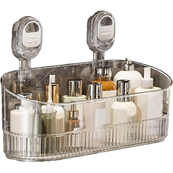 No-Drill Heavy Duty Suction Bathroom Storage Box, Large Capacity Hanging Shower Caddy Shelf with Drainage, Strong Load-Bearing Shower Organizer (Gray)(XX)