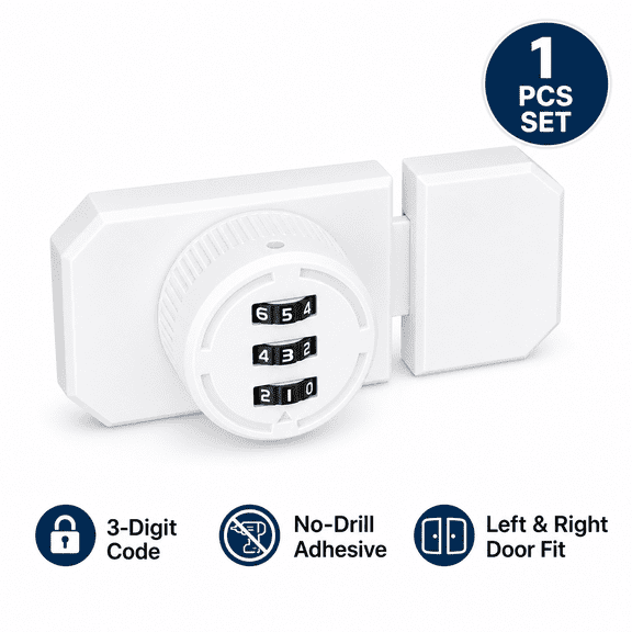 No Drill Keyless Cabinet Lock, Combination Password Latch for Drawer & Closet Security (White)