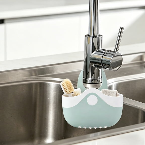 No Drill Kitchen Faucet Shelf, Sink Caddy Organizer for Sponge and Soap, Over the Tap Drainage Rack, Space Saving Stainless Steel Holder