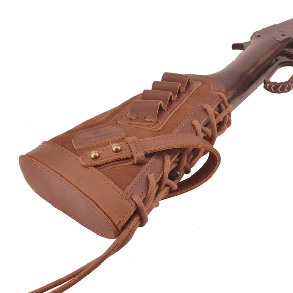 No Drill Leather Rifle Cartridge Holder Shell Carrier Cover on Buttstock .308 .30/06 .270 .45/70 410ga .22-250 Right Handed