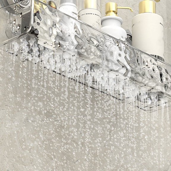 No-Drill, Light Luxury Style Glacier Pattern Suction Cup Shelf,Bathroom Shower Organizer Transparent Fan Style
