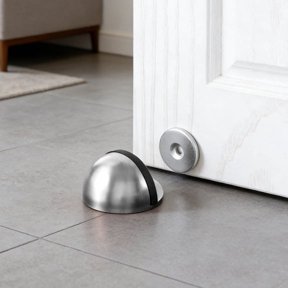 No-Drill Door Stopper - Stainless Steel & Rubber Floor Mount for Bedroom & Living Room