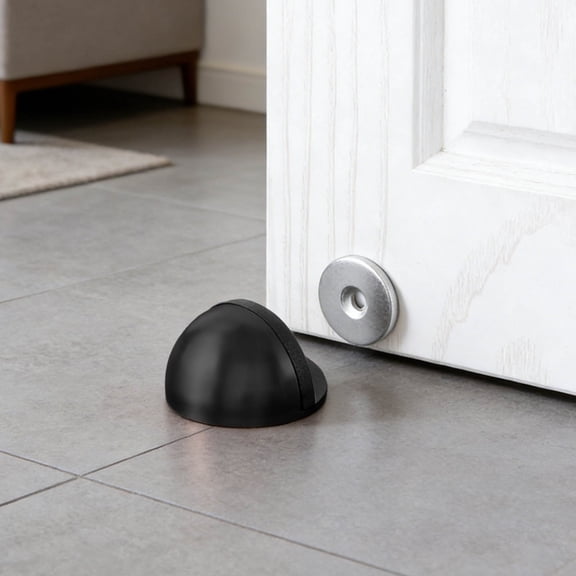No-Drill Door Stopper - Stainless Steel & Rubber Floor Mount for Bedroom & Living Room